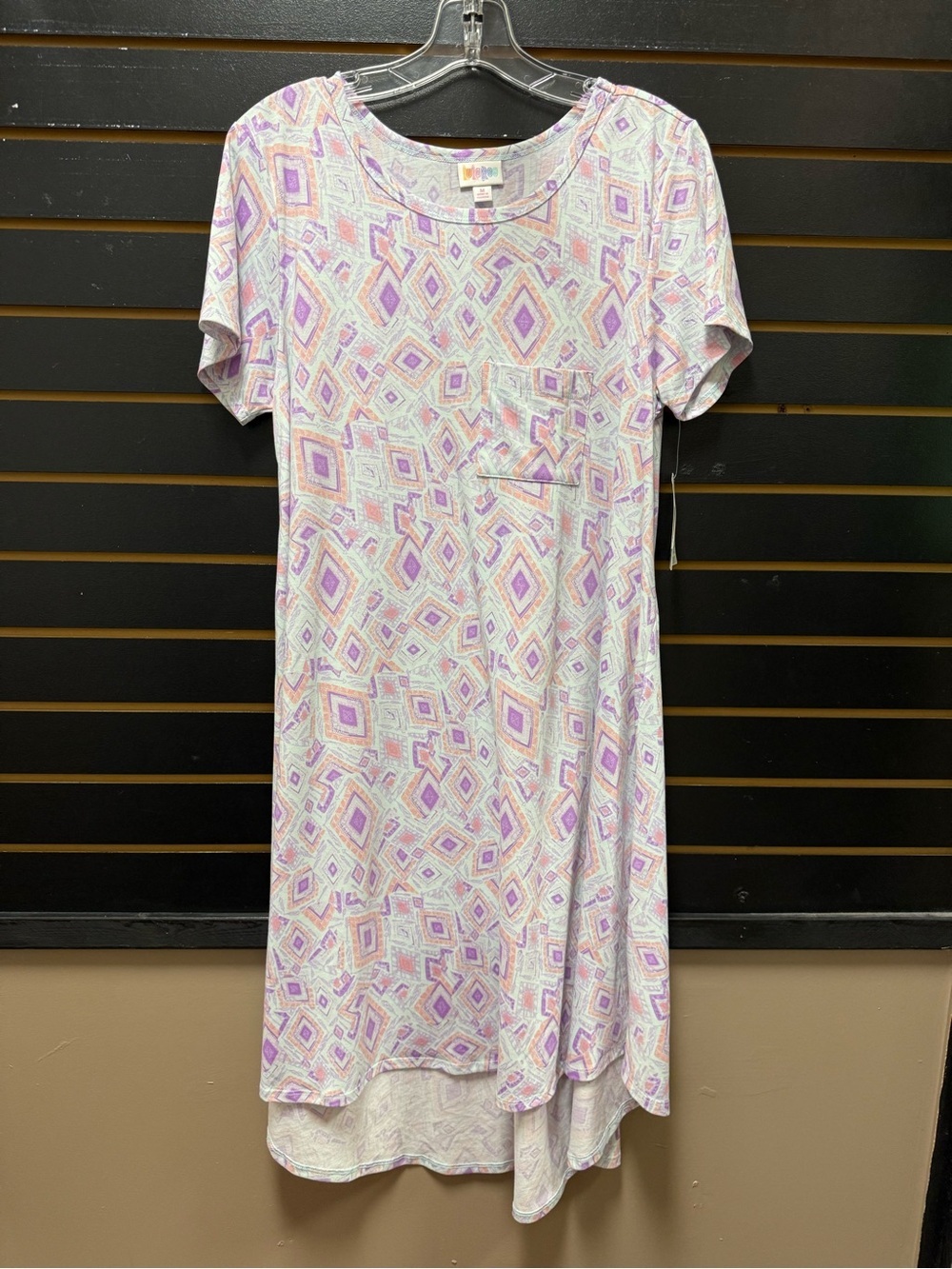 NWT LuLaRoe Carly Dress Size M Pastel Geometric High Low Swing Dress